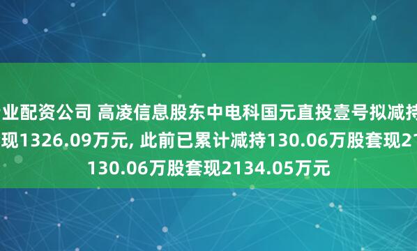 专业配资公司 高凌信息股东中电科国元直投壹号拟减持64.66万股套现1326.09万元, 此前已累计减持130.06万股套现2134.05万元